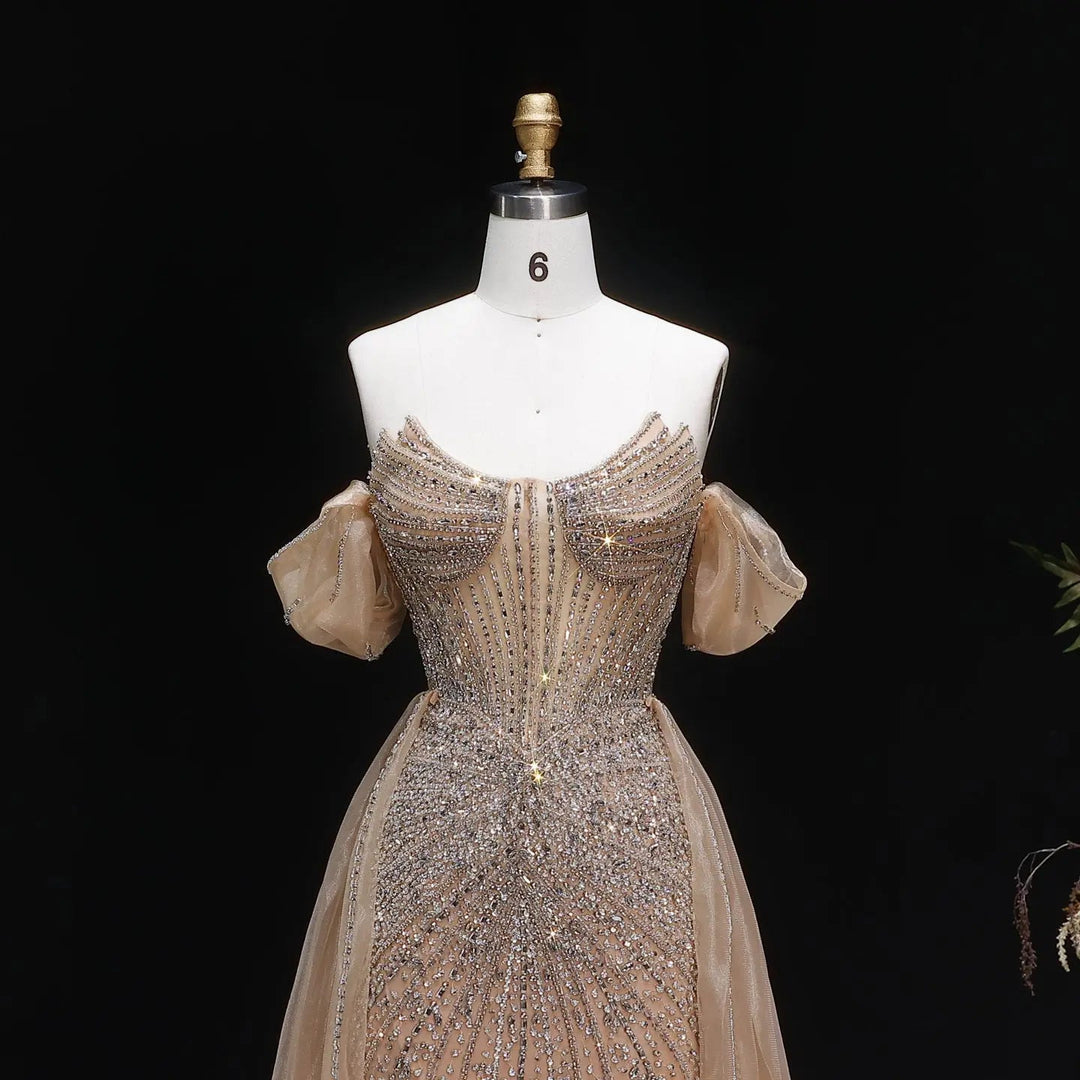 Luxury Pink Crystal Off-Shoulder Evening Dress With Overskirt SS120