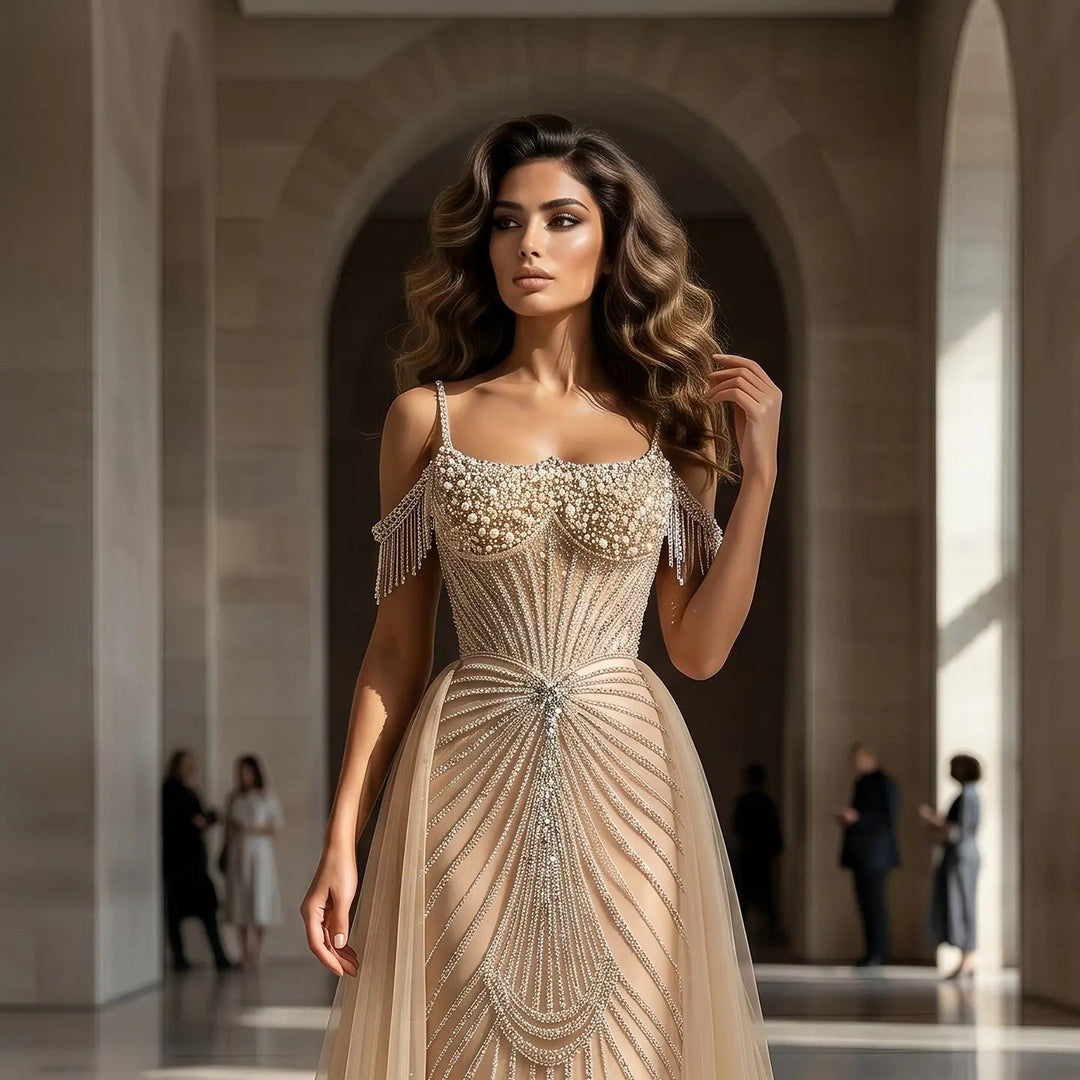 Sparkly Sage Green Evening Dress with Crystal Corset Overskirt SS121