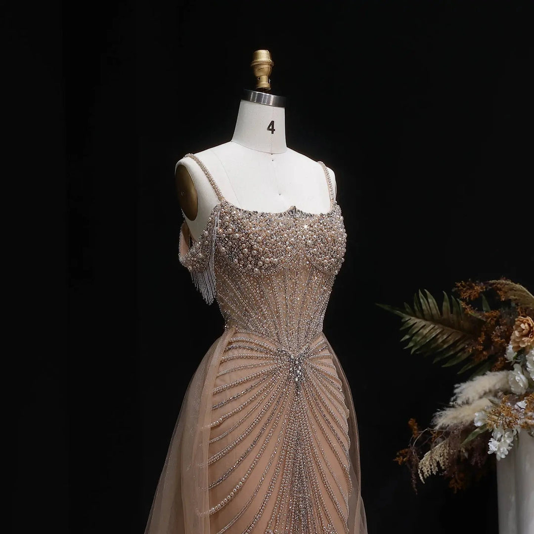 Sparkly Sage Green Evening Dress with Crystal Corset Overskirt SS121