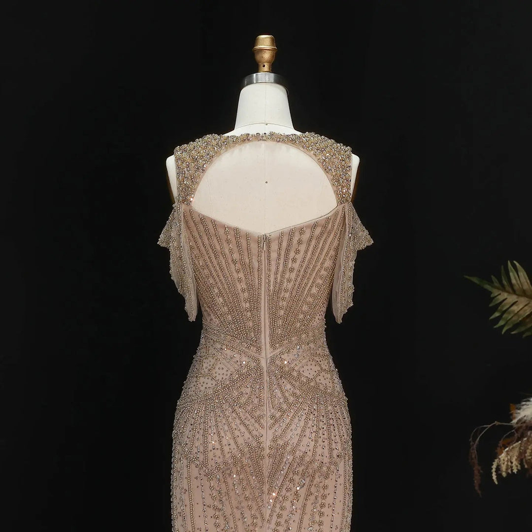 Luxury Pink Champagne Beaded Mermaid Evening Dress SS193