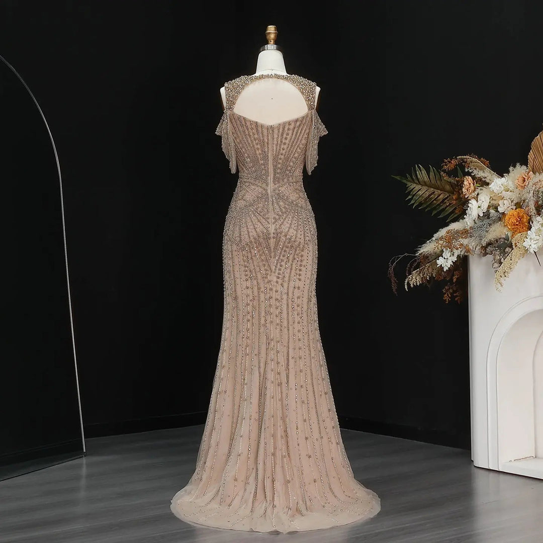 Luxury Pink Champagne Beaded Mermaid Evening Dress SS193