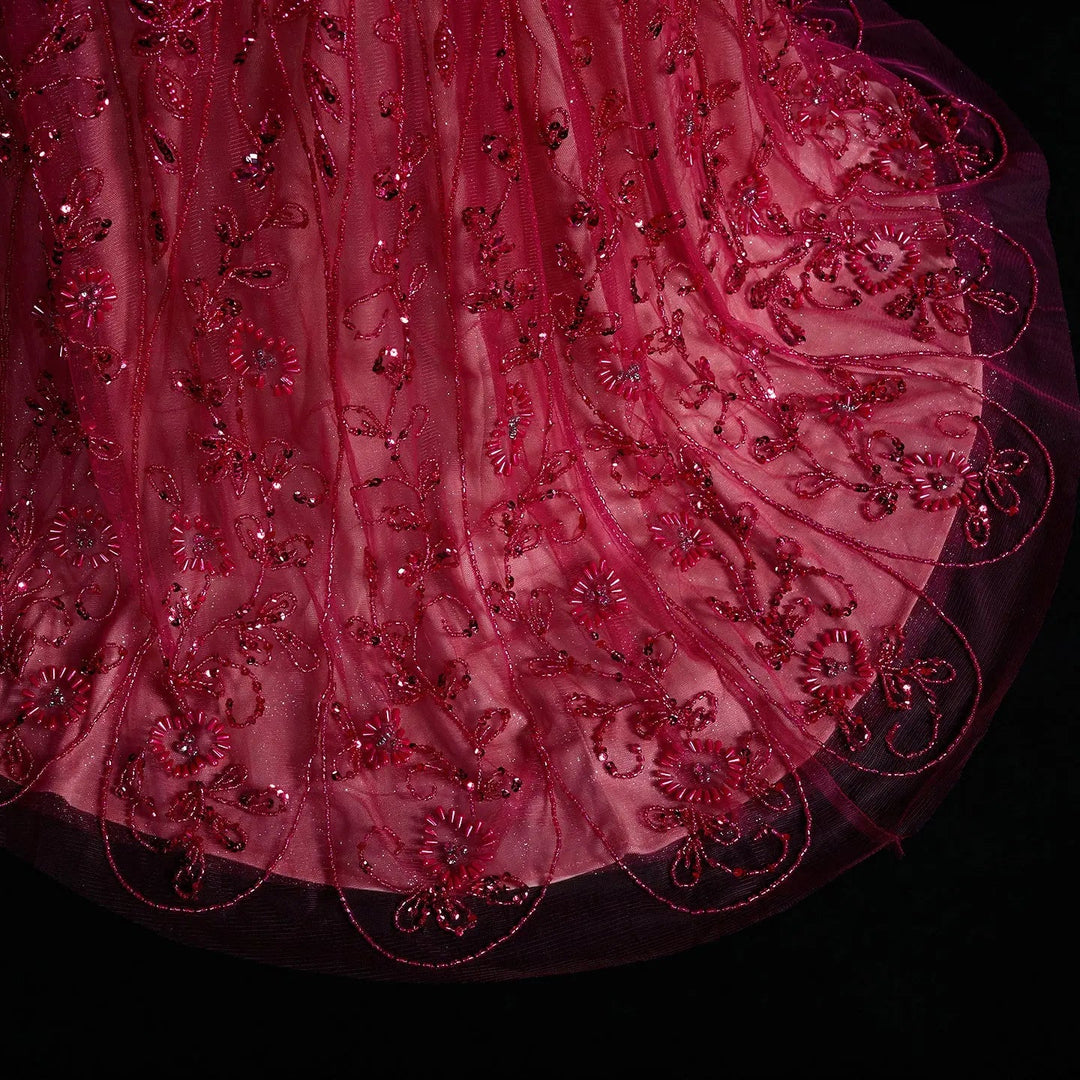 Luxury Fuchsia Off-Shoulder Beaded Tassel Mermaid Evening Dress SS516