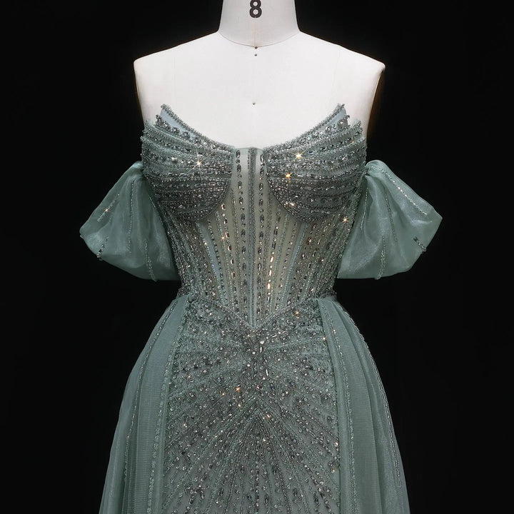 Luxury Pink Crystal Off-Shoulder Evening Dress With Overskirt SS120