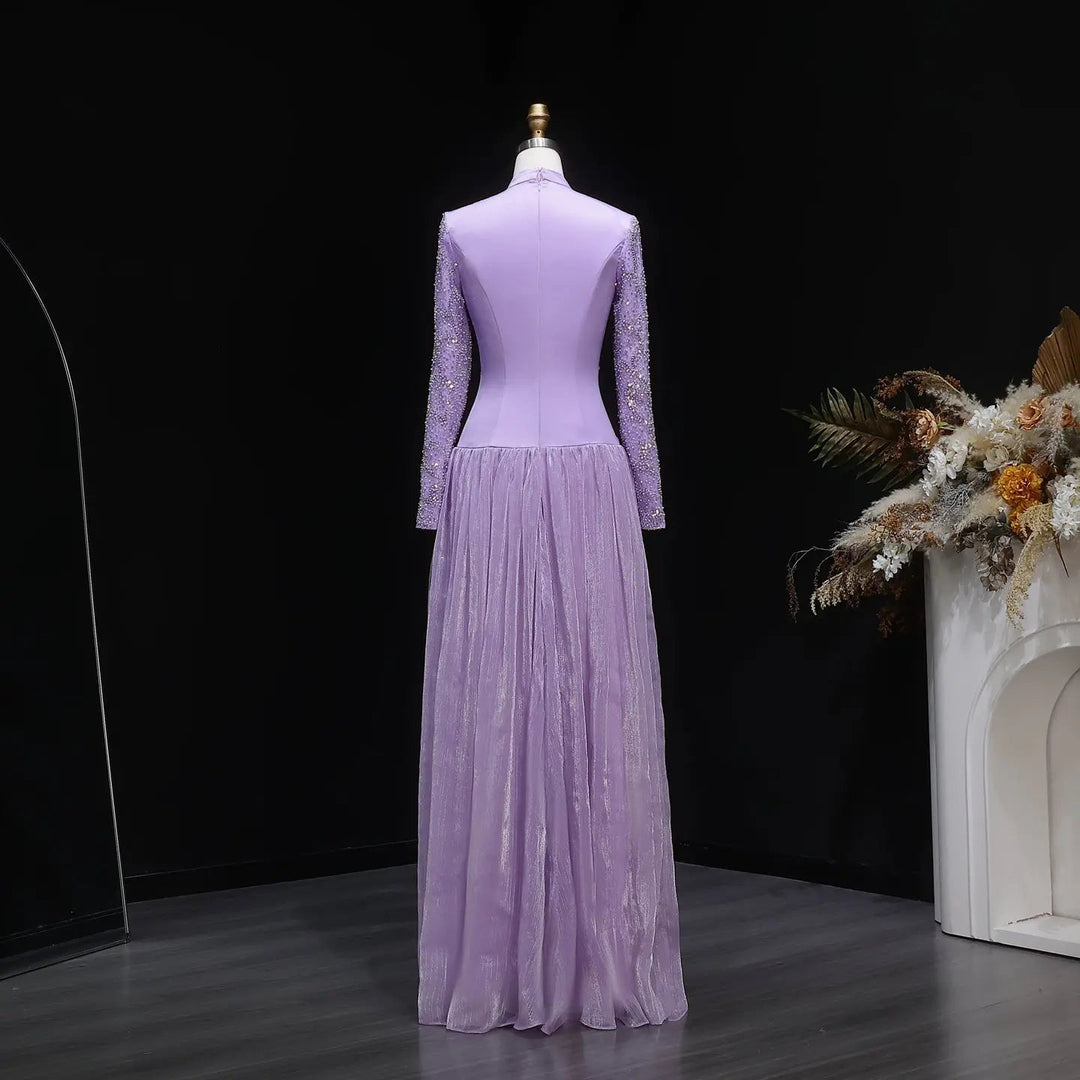lilac modest evening dress Modest Sparkly Lilac Evening Dress with Long Beads SS786