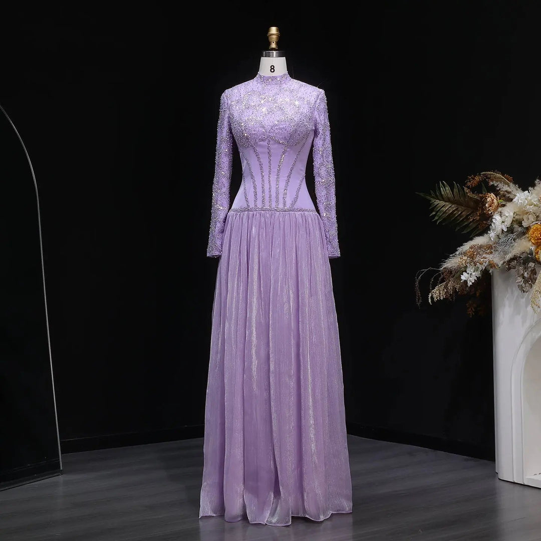Modest Sparkly Lilac Evening Dress with Long Beads SS786 DreamyVow Modest Sparkly Lilac Evening Dress with Long Beads SS786 DreamyVow