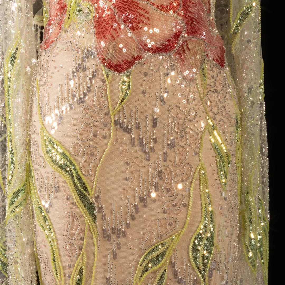 Luxury Floral Crystal Evening Dress with Shawl Slit SS396