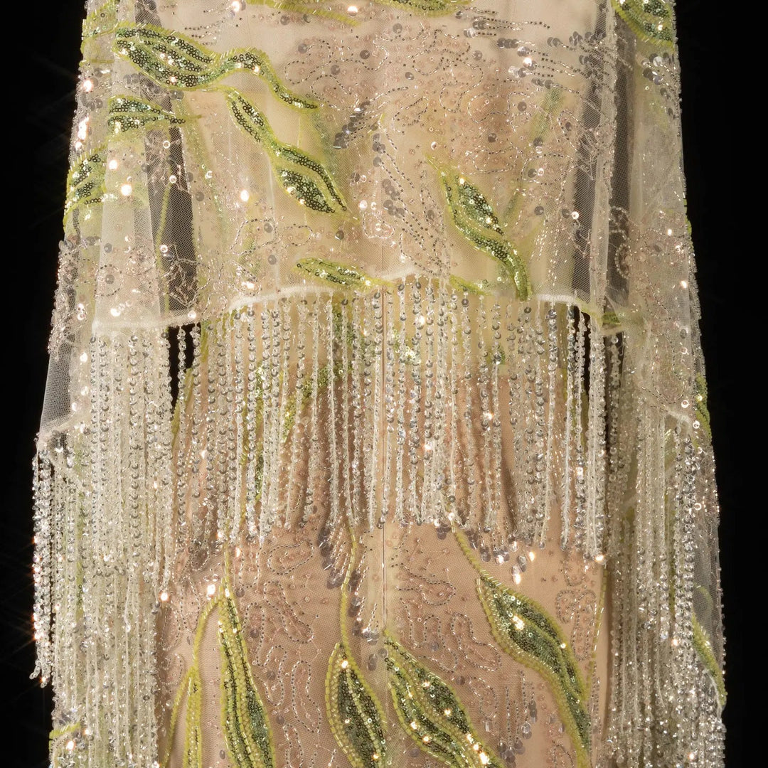 Luxury Floral Crystal Evening Dress with Shawl Slit SS396
