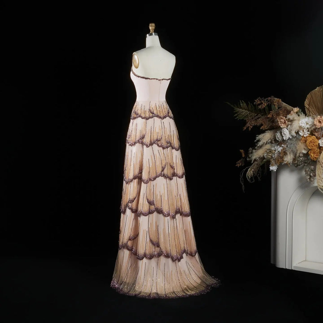 Elegant Mixed Purple Tiered Sequin Strapless A-Line Evening Gown SS657