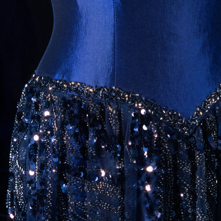 Elegant Navy Blue Sparkly Evening Dress with Crystal Sequin Scarf SS65 DreamyVow Elegant Navy Blue Sparkly Evening Dress with Crystal Sequin Scarf SS65 DreamyVow