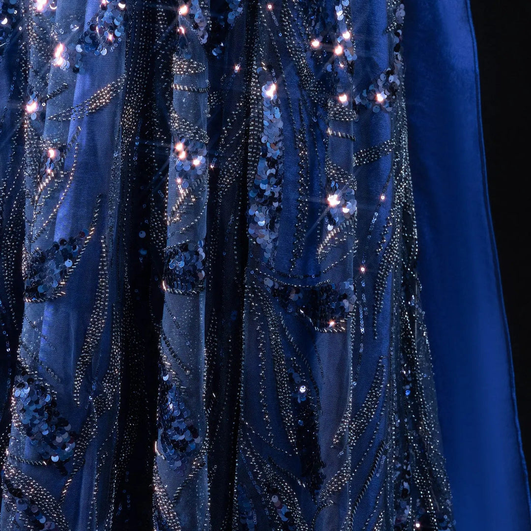 Elegant Navy Blue Sparkly Evening Dress with Crystal Sequin Scarf SS65 DreamyVow Elegant Navy Blue Sparkly Evening Dress with Crystal Sequin Scarf SS65 DreamyVow