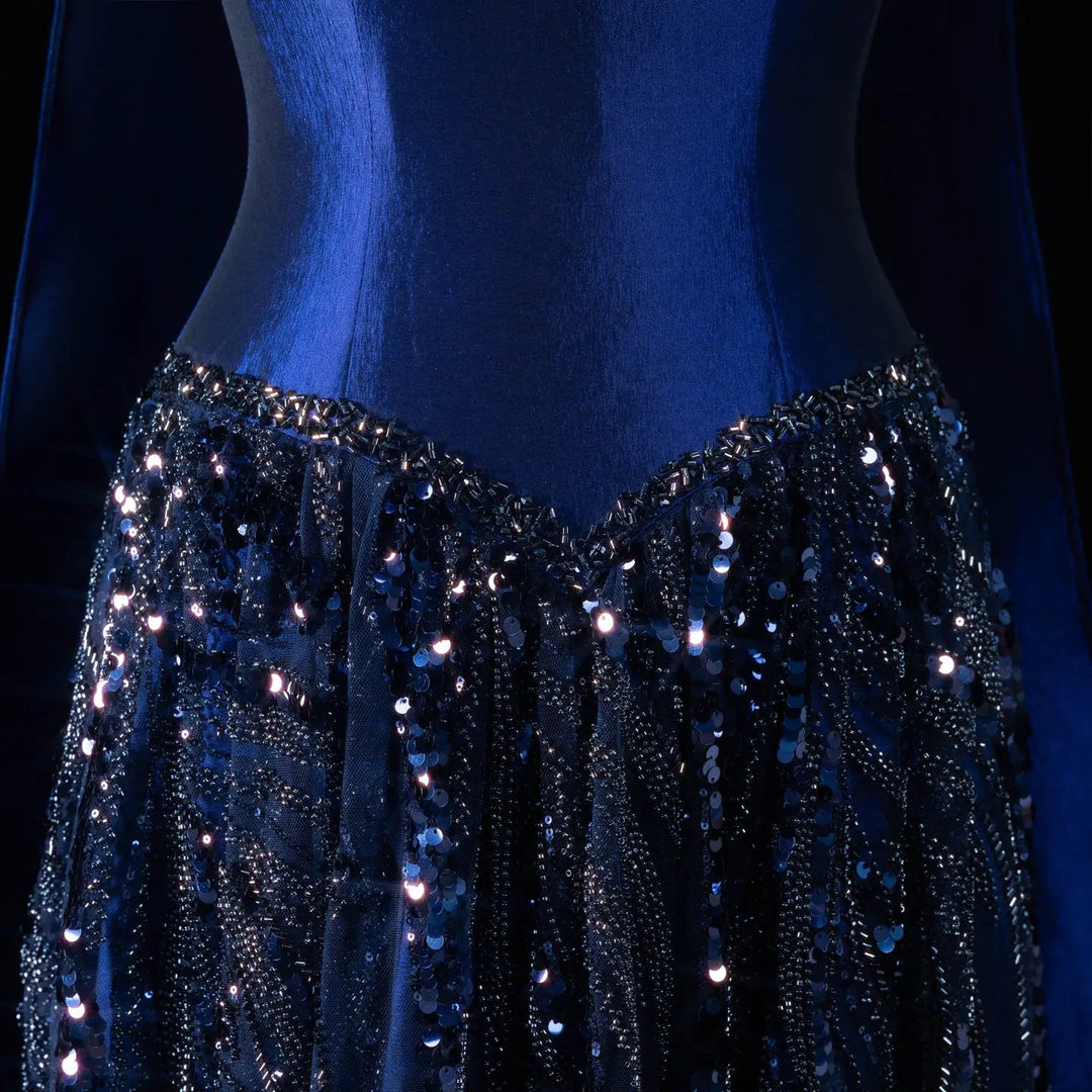 Elegant Navy Blue Sparkly Evening Dress with Crystal Sequin Scarf SS652 Shell White / 6 Elegant Navy Blue Sparkly Evening Dress with Crystal Sequin Scarf SS652 Shell White / 6