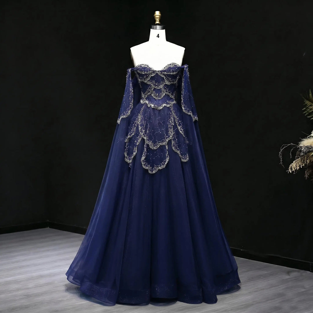 Elegant Off Shoulder Sage Green Evening Dress with Cape Sleeves SS215