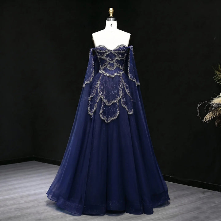 Elegant Off Shoulder Sage Green Evening Dress with Cape Sleeves SS215