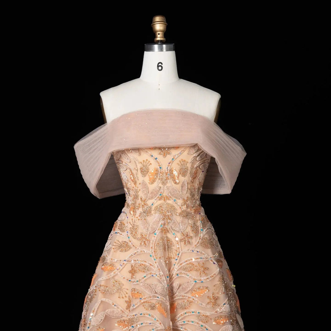 Luxury Orange Embroidered Evening Dress with Sparkling Sequins SS542