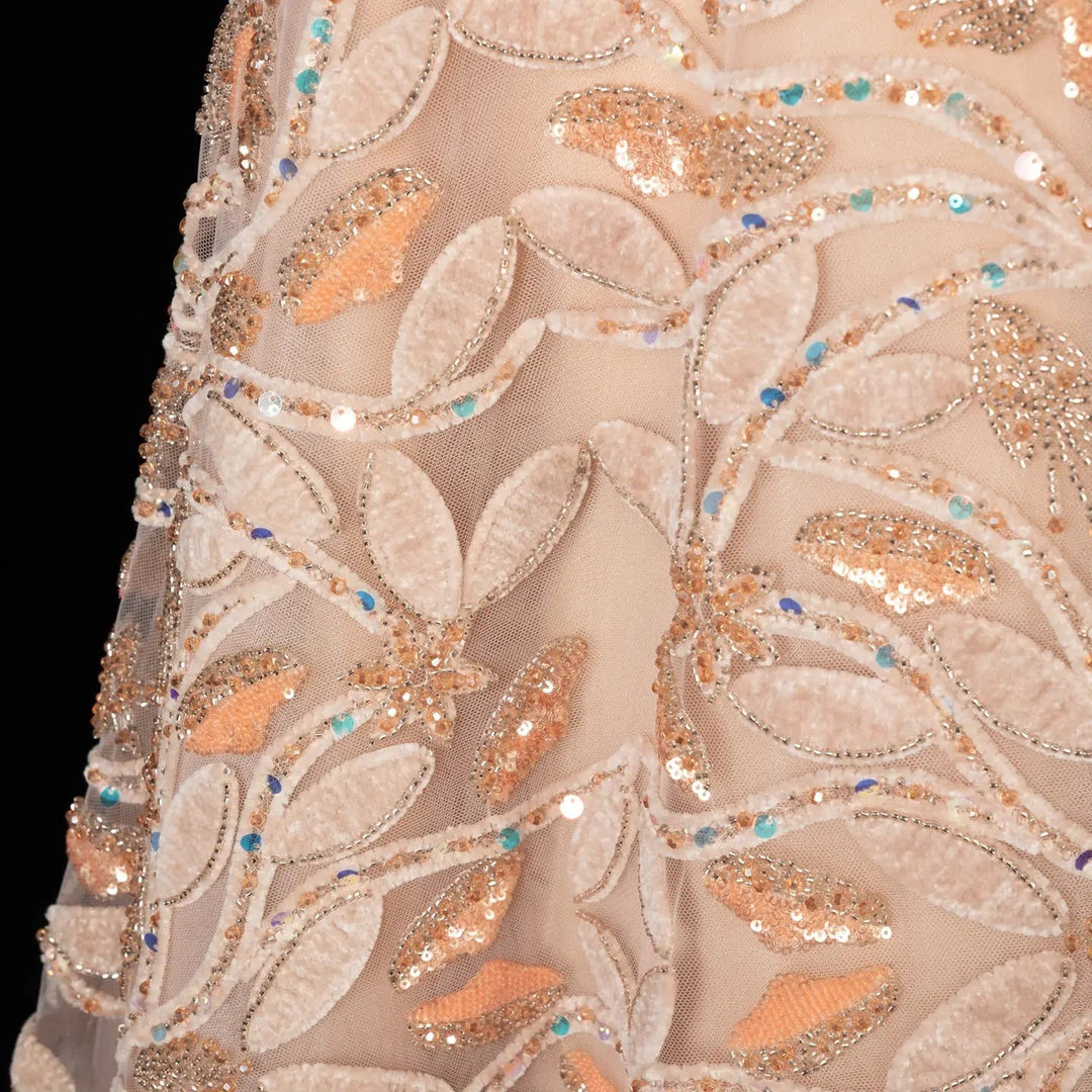 Luxury Orange Embroidered Evening Dress with Sparkling Sequins SS542