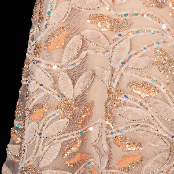 Luxury Orange Embroidered Evening Dress with Sparkling Sequins SS542