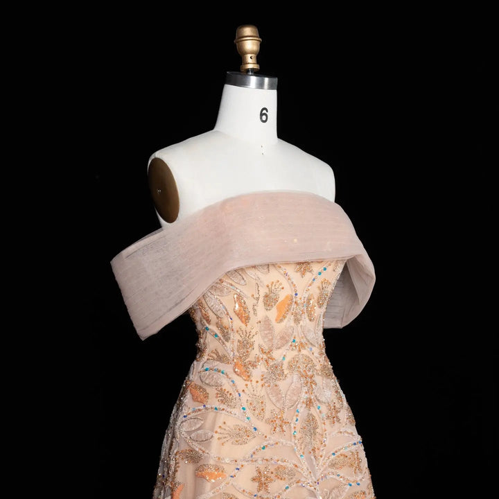 Luxury Orange Embroidered Evening Dress with Sparkling Sequins SS542