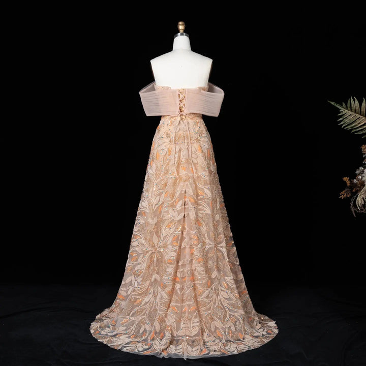 Luxury Orange Embroidered Evening Dress with Sparkling Sequins SS542