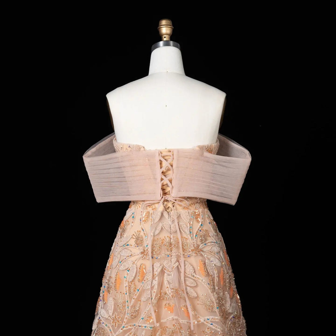 Luxury Orange Embroidered Evening Dress with Sparkling Sequins SS542