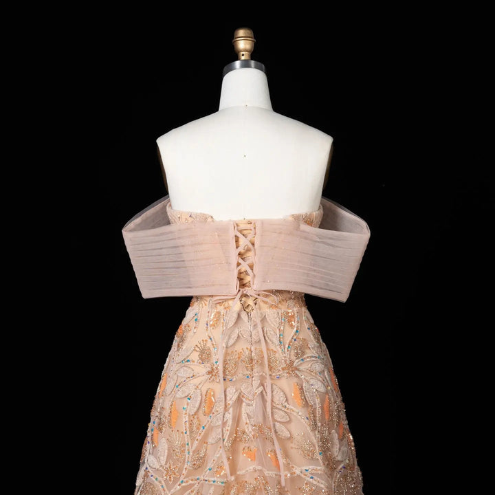 Luxury Orange Embroidered Evening Dress with Sparkling Sequins SS542
