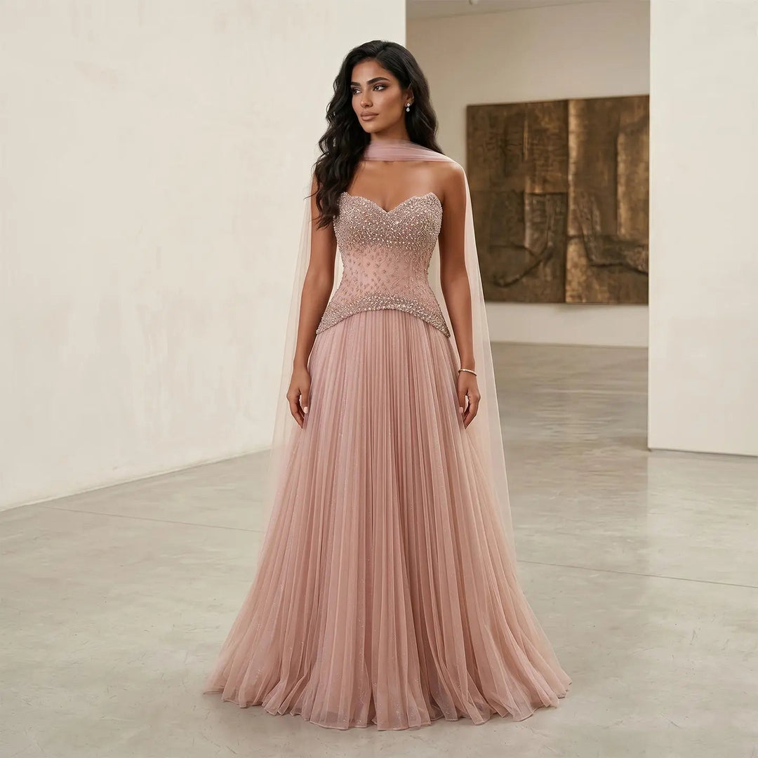Elegant Peach Corset Evening Gown with Crystal Embellished Bodice SS299 Peach / 6 Elegant Peach Corset Evening Gown with Crystal Embellished Bodice SS299 Peach / 6