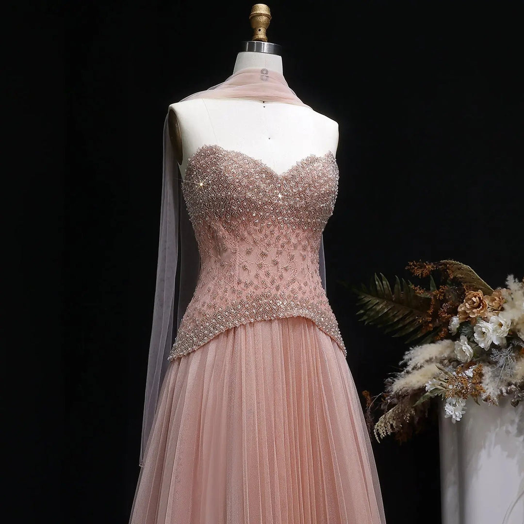Elegant Peach Corset Evening Gown with Crystal Embellished Bodice SS29 DreamyVow Elegant Peach Corset Evening Gown with Crystal Embellished Bodice SS29 DreamyVow