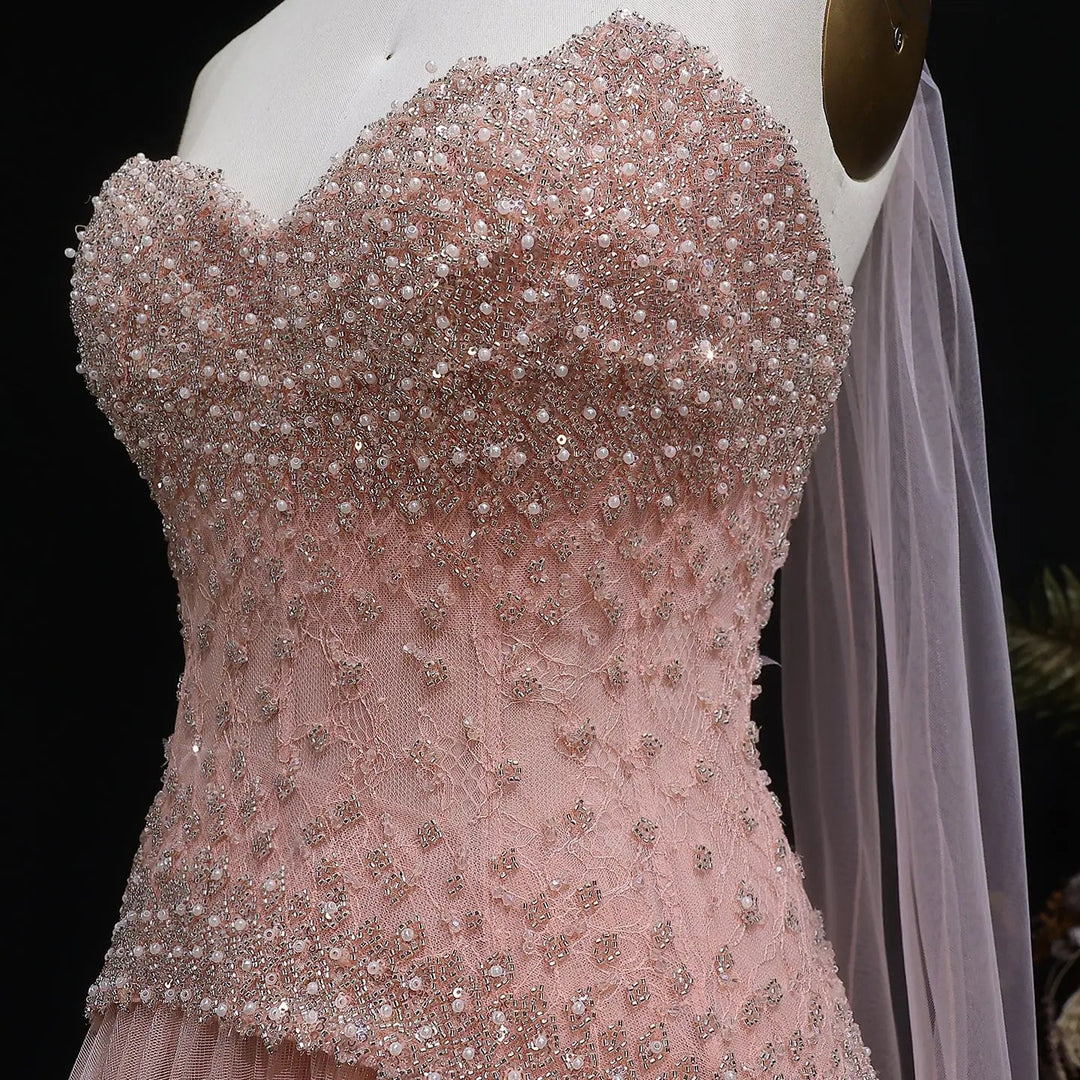 Elegant Peach Corset Evening Gown with Crystal Embellished Bodice SS29 DreamyVow Elegant Peach Corset Evening Gown with Crystal Embellished Bodice SS29 DreamyVow