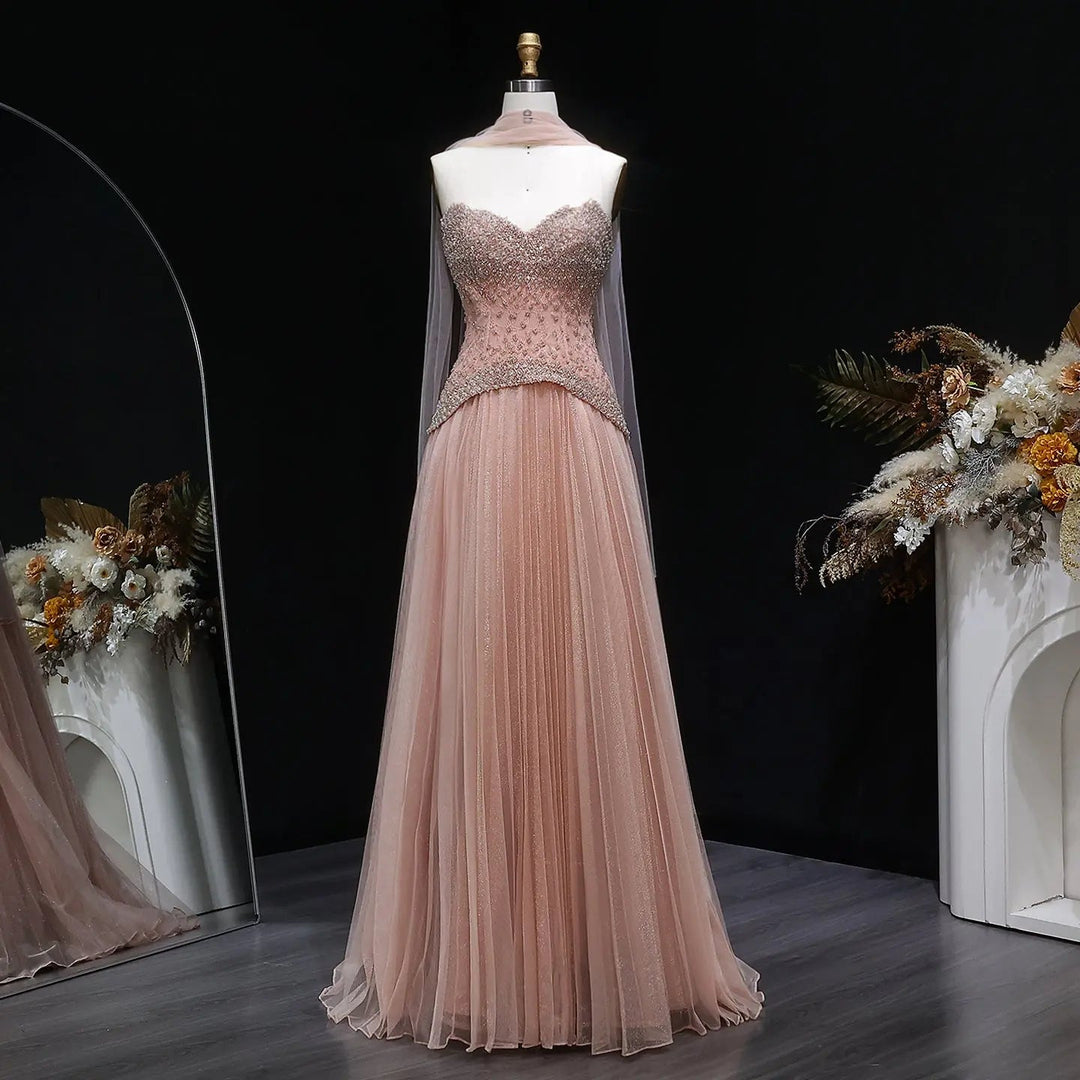 Elegant Peach Corset Evening Gown with Crystal Embellished Bodice SS29 DreamyVow Elegant Peach Corset Evening Gown with Crystal Embellished Bodice SS29 DreamyVow