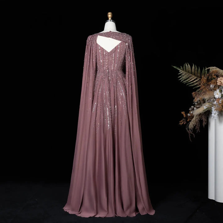 Beaded Cape Sleeve A-Line Prom Evening Dress SS052