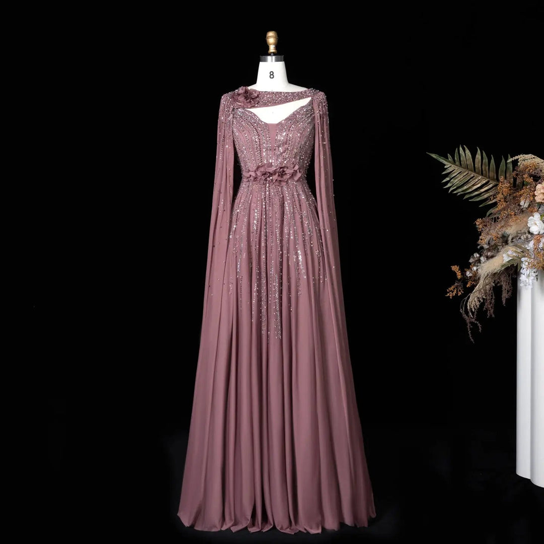 Beaded Cape Sleeve A-Line Prom Evening Dress SS052
