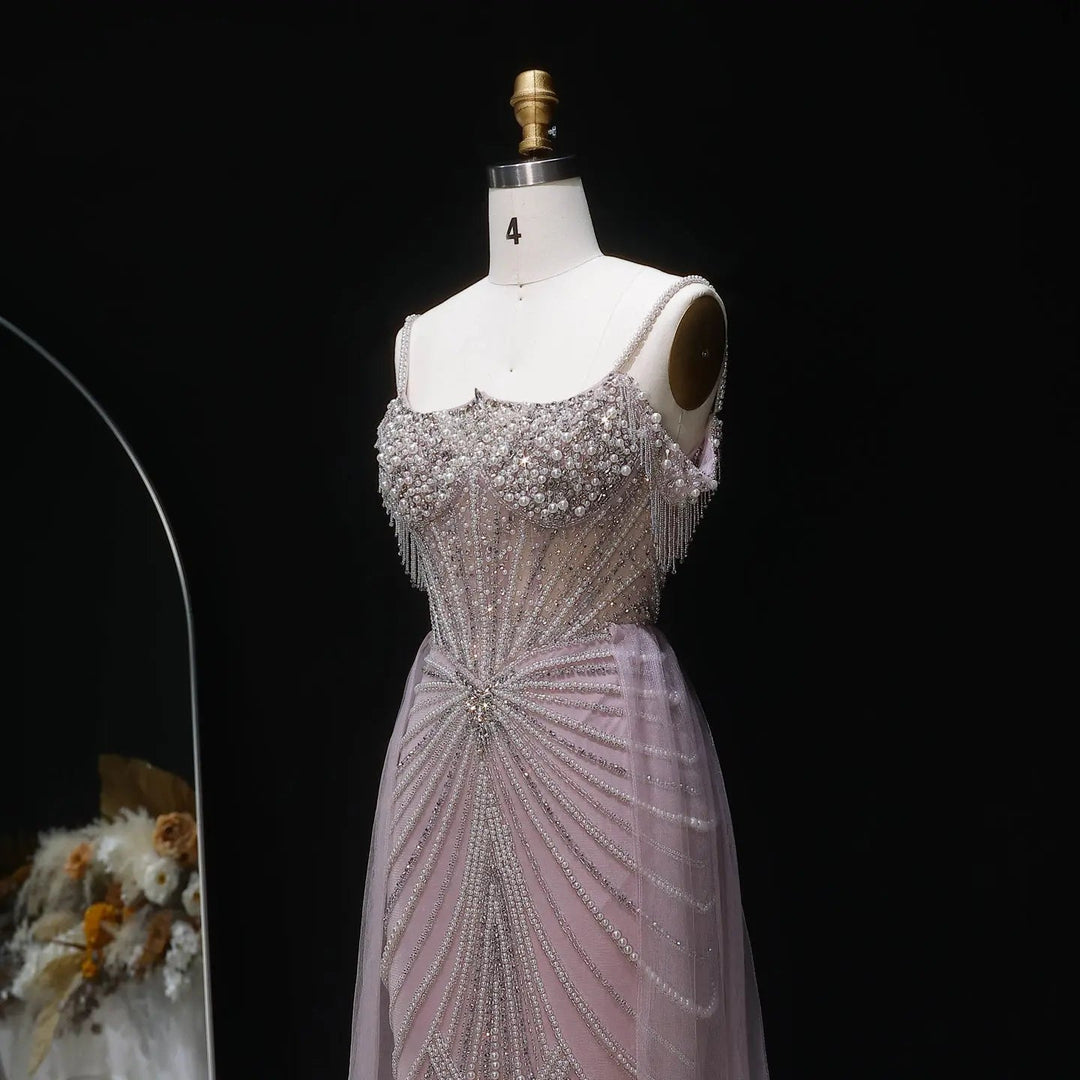 Sparkly Sage Green Evening Dress with Crystal Corset Overskirt SS121