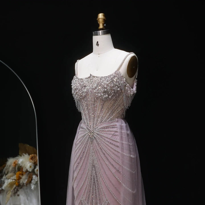 Sparkly Sage Green Evening Dress with Crystal Corset Overskirt SS121