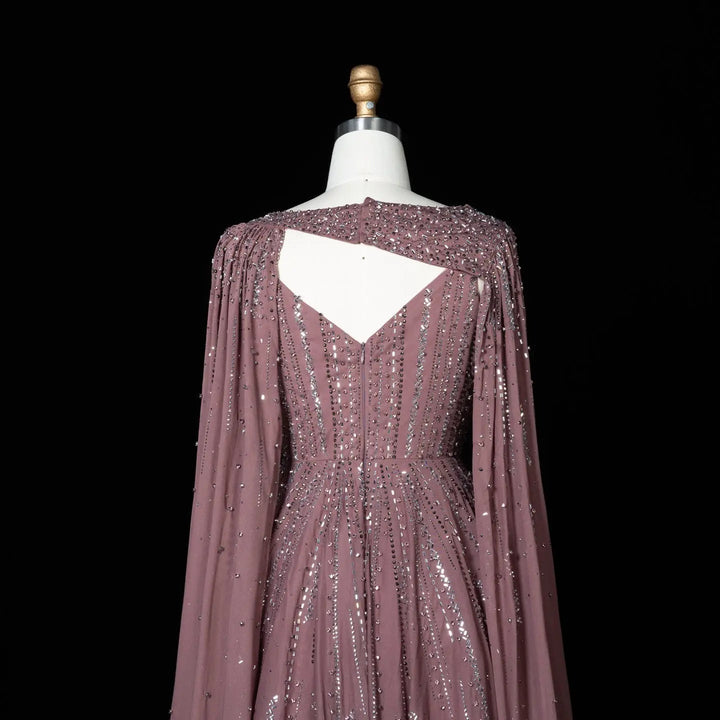 Beaded Cape Sleeve A-Line Prom Evening Dress SS052