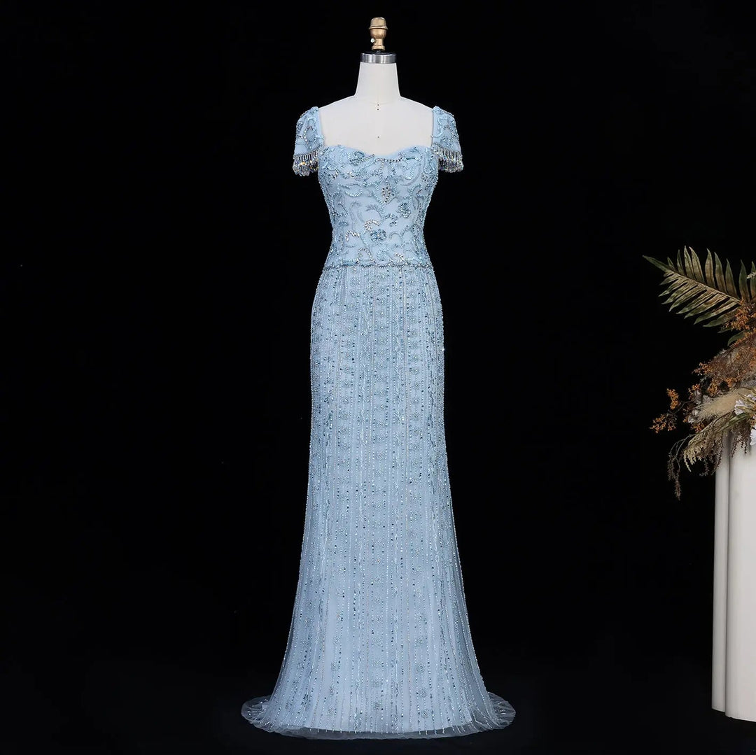 Luxury Beaded Puff Sleeve Sheath Prom Evening Dress SS389