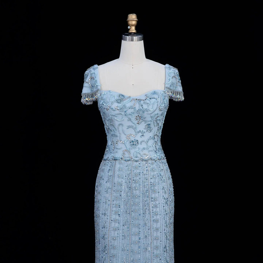 Luxury Beaded Puff Sleeve Sheath Prom Evening Dress SS389