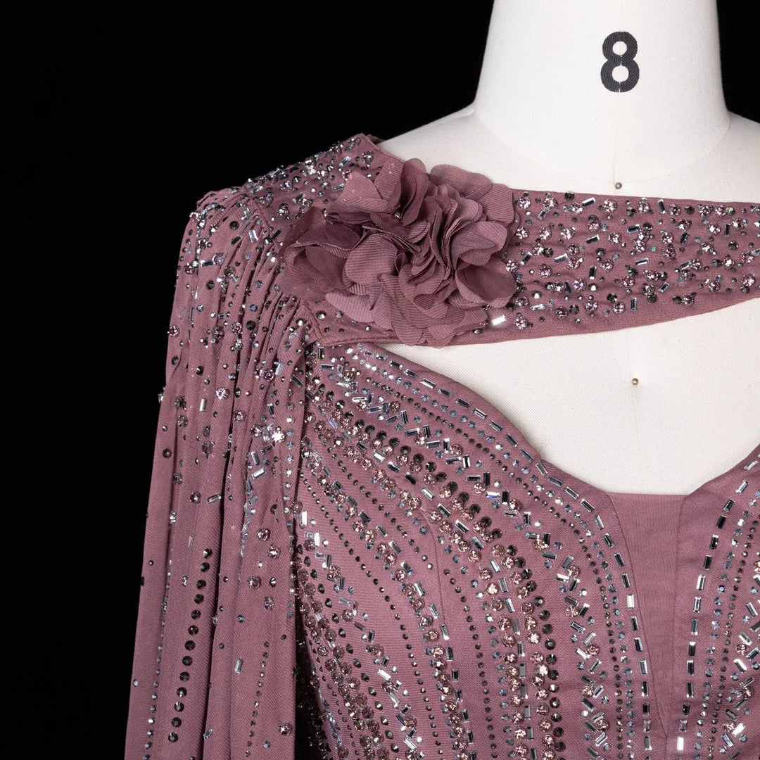 Beaded Cape Sleeve A-Line Prom Evening Dress SS052