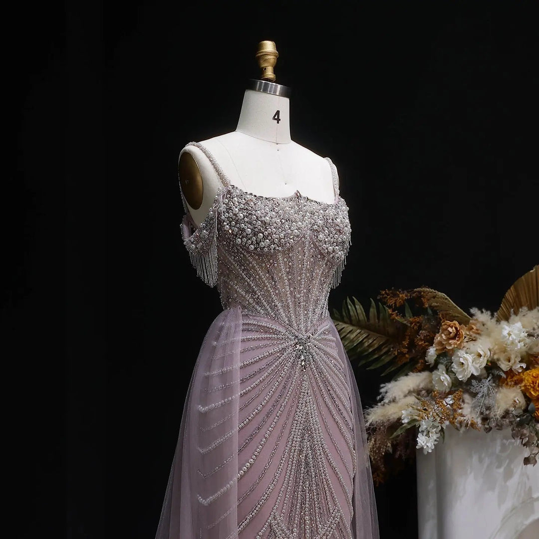 Sparkly Sage Green Evening Dress with Crystal Corset Overskirt SS121