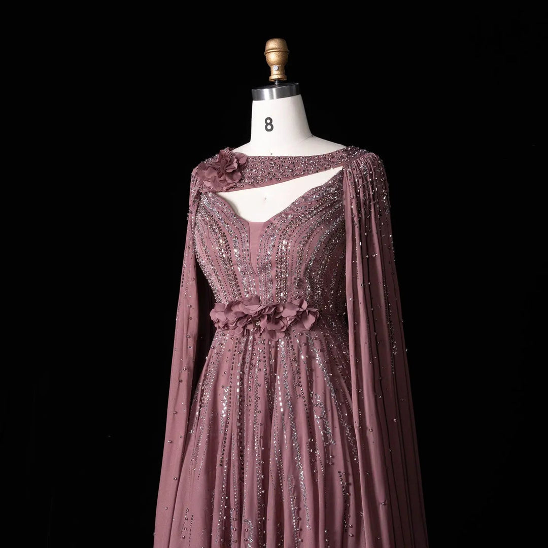 Beaded Cape Sleeve A-Line Prom Evening Dress SS052