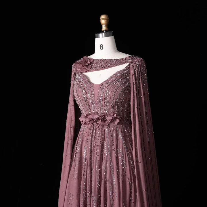 Beaded Cape Sleeve A-Line Prom Evening Dress SS052