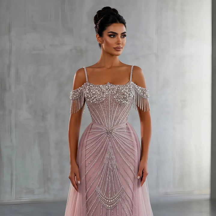 Sparkly Sage Green Evening Dress with Crystal Corset Overskirt SS121