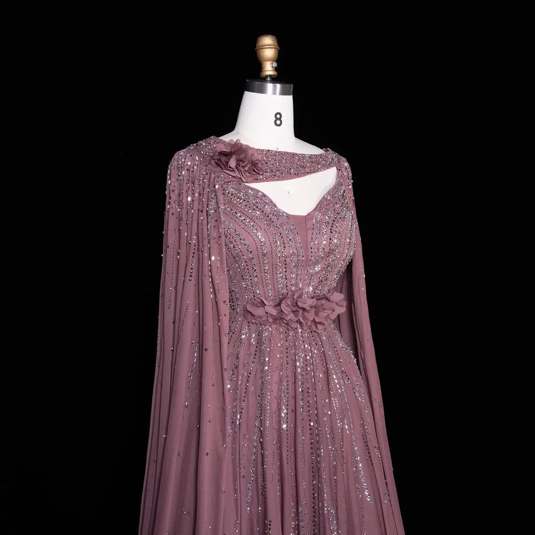 Beaded Cape Sleeve A-Line Prom Evening Dress SS052