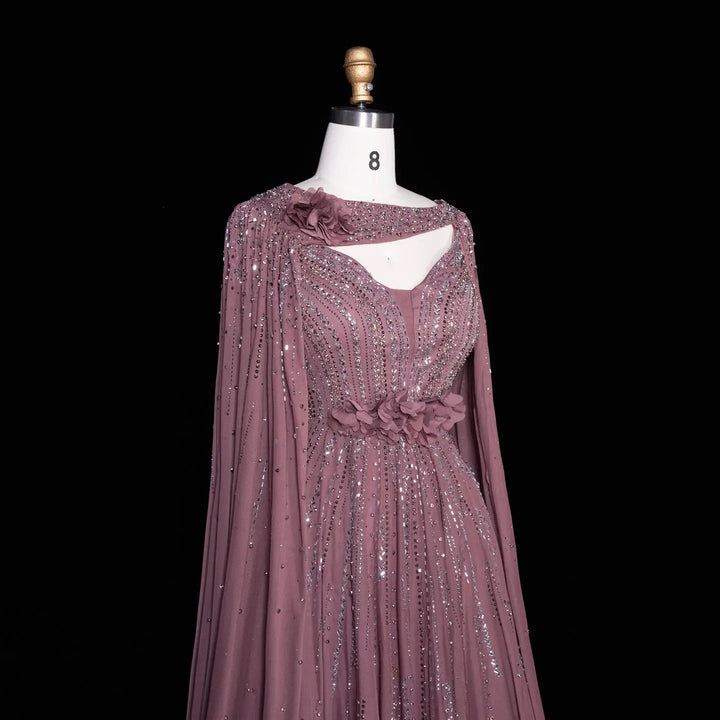 Beaded Cape Sleeve A-Line Prom Evening Dress SS052