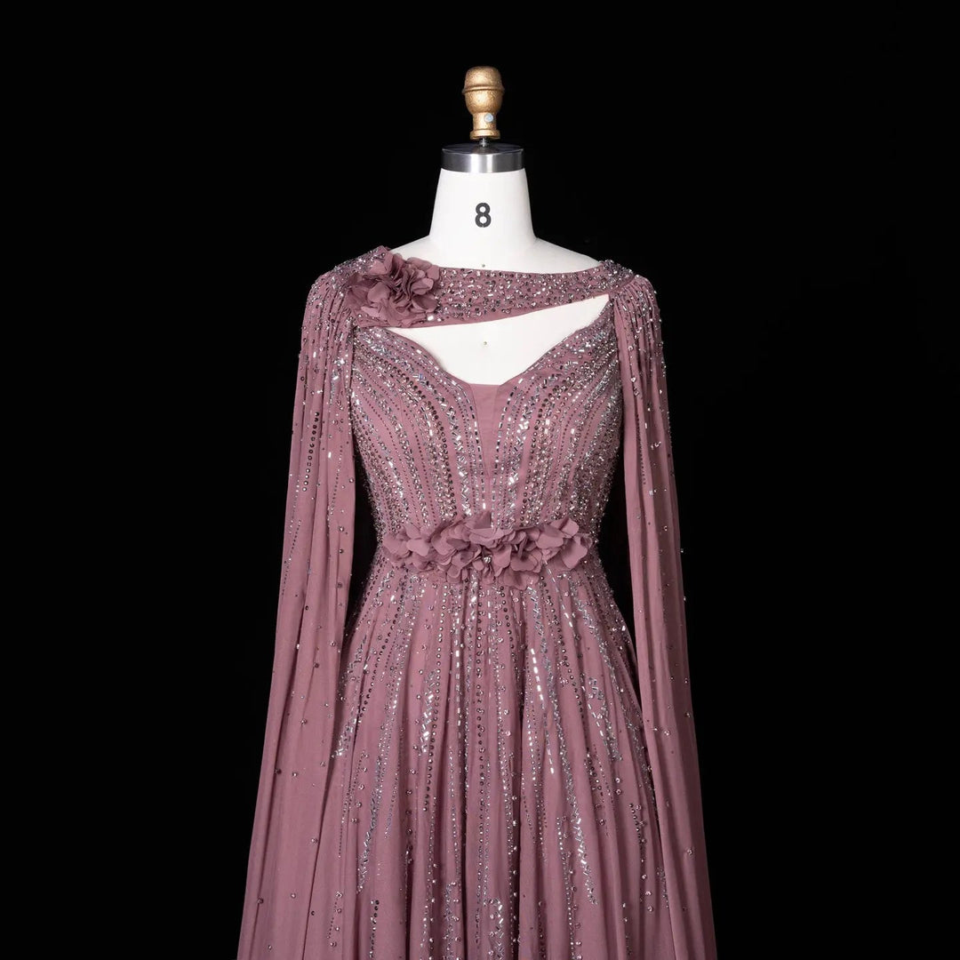 Beaded Cape Sleeve A-Line Prom Evening Dress SS052