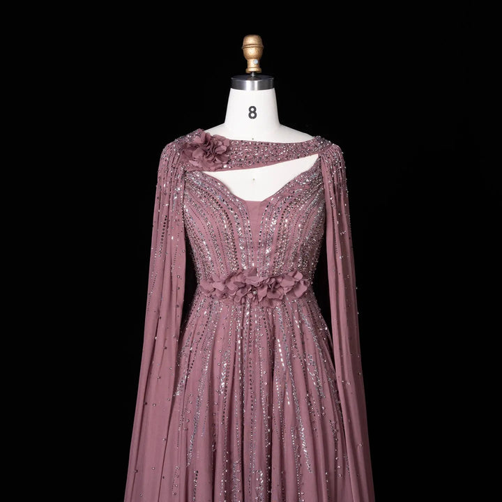 Beaded Cape Sleeve A-Line Prom Evening Dress SS052