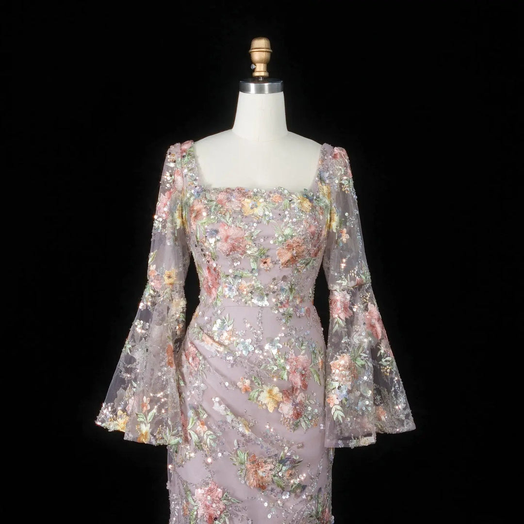 Romantic Rose Pink Appliqué Evening Dress Sparkling Floral Detail SS465