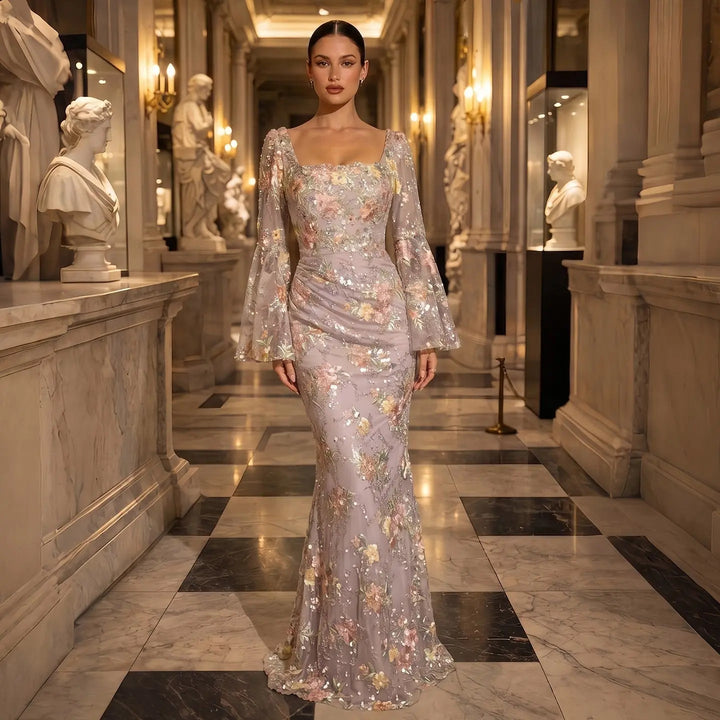 Romantic Rose Pink Appliqué Evening Dress Sparkling Floral Detail SS465