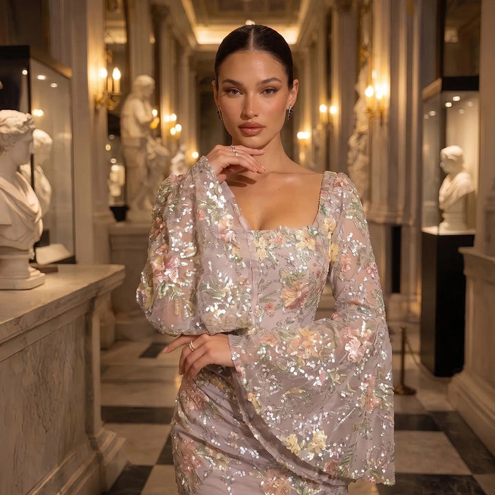 Romantic Rose Pink Appliqué Evening Dress Sparkling Floral Detail SS465