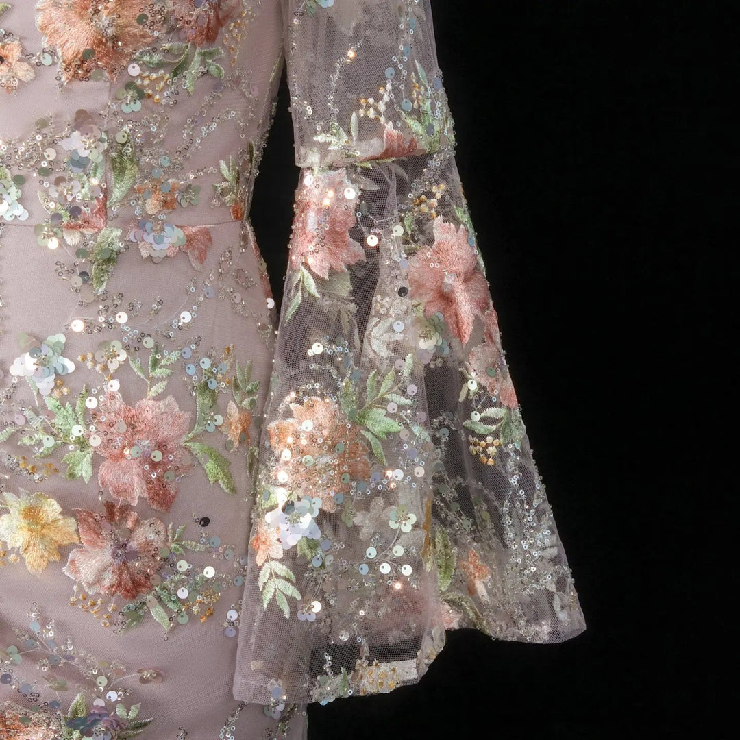 Romantic Rose Pink Appliqué Evening Dress Sparkling Floral Detail SS465