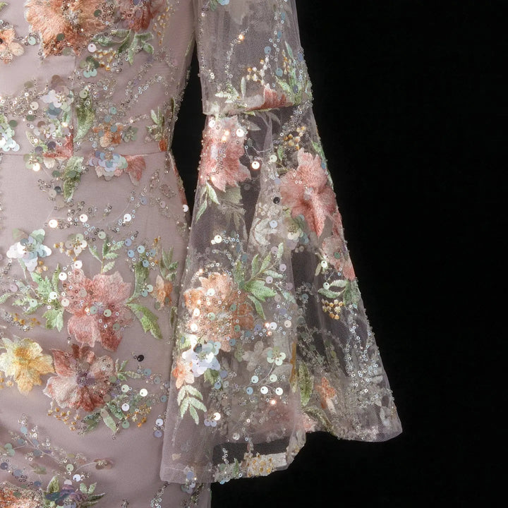 Romantic Rose Pink Appliqué Evening Dress Sparkling Floral Detail SS465