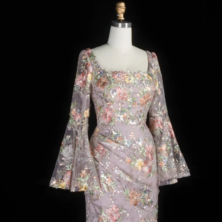 Romantic Rose Pink Appliqué Evening Dress Sparkling Floral Detail SS465